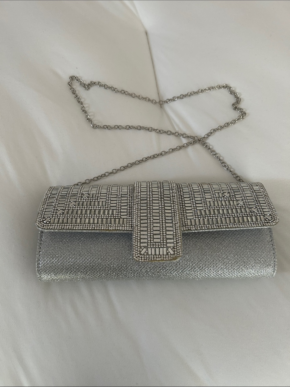 Crystal-Trim Silver Evening Clutch - Picture 2 of 4